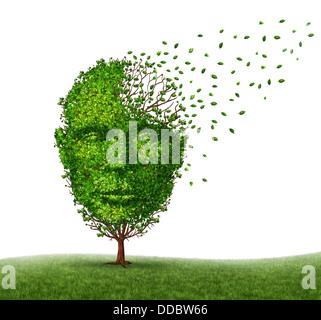 Dementia disease dealing with Alzheimer's illness as a medical icon of a tree in the shape of a front view human head and brain Stock Photo