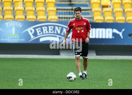 Ploiesti, Romania. Wednesday 28 August 2013  Pictured: Manager Michael Laudrup training at Petrolul Ploiesti Stadium.   Re: Swansea City FC arrive to Romania for a press conference and training session, a day before their UEFA Europa League, play off round, 2nd leg, against Petrolul Ploiesti in Romania. © D Legakis/Alamy Live News Stock Photo