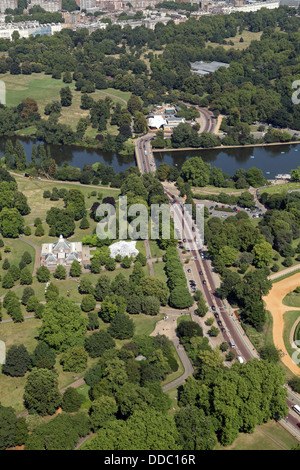 aerial view of West Carriage Drive in Hyde Park, London, as it crosses the Serpentine Stock Photo