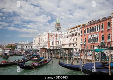 On the lagoon front, nearby points of departure from the St Mark's Square to board on gondolas and vaporetti (Venice - Italy). Stock Photo