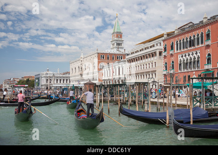 On the lagoon front, nearby points of departure from the St Mark Square to board on gondolas and vaporetti (Venice - Italy). Stock Photo