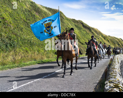 dh  SCAPA ORKNEY Riding of the Marches horses Royal burgh of Kirkwall flag scotland horse Stock Photo