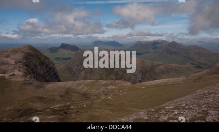 View North from Ben Mor Coigach to the magnificent mountains of Assynt, Scottish Highlands UK Stock Photo