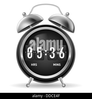 Retro round alarm clock with flip numbers instead of face. Illustration isolated on white background. Stock Photo