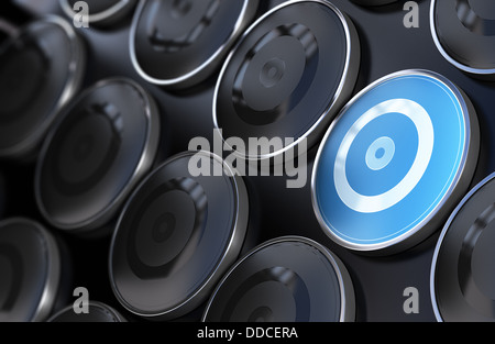 Background made with many targets, some are black and one is blue, conceptual background suitable for business purpose Stock Photo