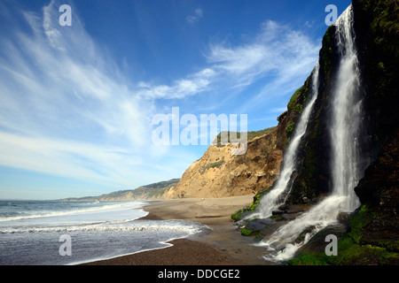 Alamere Falls waterfall tidefall wildcat beach point reyes national seashore marin headlands california pacific ocean Stock Photo