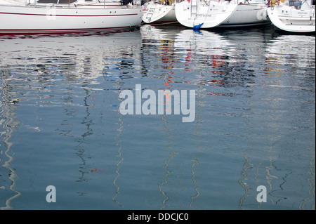 Moored yachts in Lerwick harbour, Shetland Stock Photo