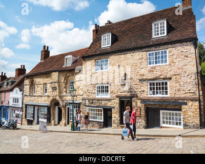 People walking and shopping on Steep Hill in Lincoln Stock Photo