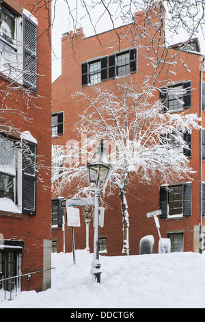 Street view after blizzard in Boston, Suffolk County, Massachusetts, USA Stock Photo
