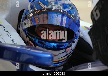 Baltimore, Maryland, USA. 30th Aug, 2013. Indycar, Grand Prix of Baltimore, Baltimore, MD, August 30-September 1 2013, SEBASTIAN SAAVEDRA, Dragon Racing © Ron Bijlsma/ZUMAPRESS.com/Alamy Live News Stock Photo