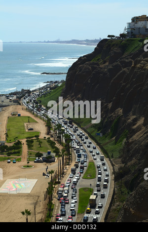 The coastal road called Circuito de Playas running along the coast of Lima, Peru Stock Photo