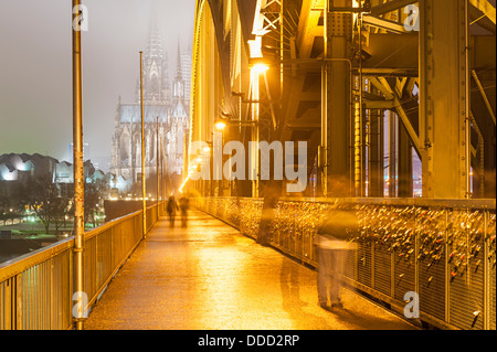 Bridge in Cologne Germany at night Stock Photo