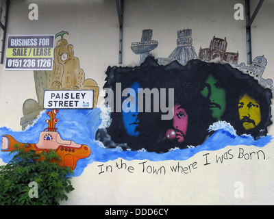 Paisley Street Beatles Liverpool art work mural, Liverpool docklands, Merseyside, North West England, UK Stock Photo