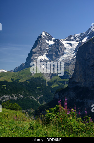 View of Eiger from Murren, Switzerland, Europe Stock Photo