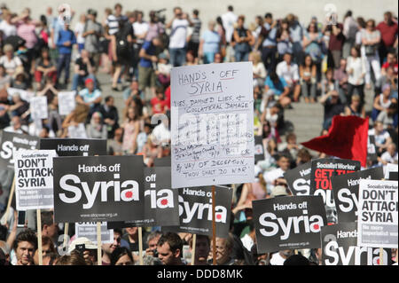 London, UK. 31st Aug, 2013.National demonstration by Stop the War Coalition culminates in Trafalgar Square calling for No attack on Syria. London UK  31st August 2013 Credit:  martyn wheatley/Alamy Live News Stock Photo