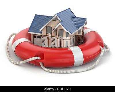 House in life belt. Conceptual image. 3d Stock Photo