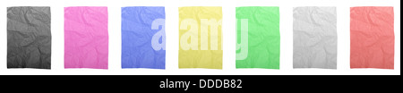 row of colorful wrinkled papers (isolated on white background, ready for your design) Stock Photo