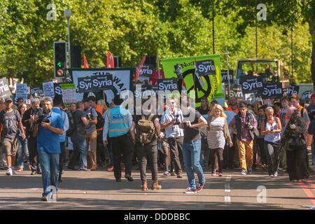 London, UK. 31st Aug, 2013.  Thousands march in London against US and other western countries using military intervention in the Syrian conflict following 'red line' chemical attacks on civilians. Credit:  Paul Davey/Alamy Live News Stock Photo