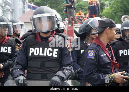 Riot policeman standing guard near Parliament of Thailand Stock Photo