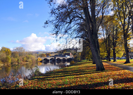 The Groe,Builth Wells with Bridge over the River Wye,Powys,Wales,UK Stock Photo