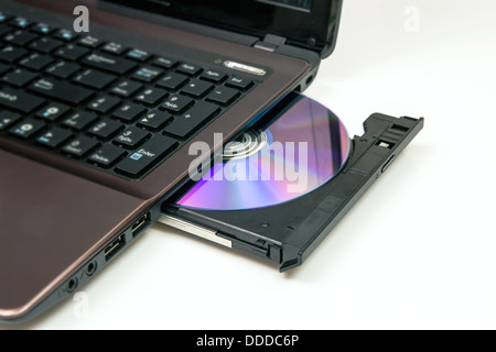 Laptop with open CD or DVD-ROM  Stock Photo