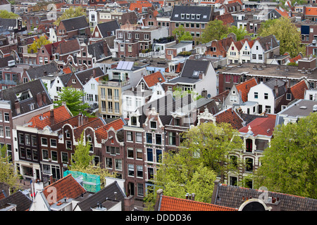 Amsterdam from above, apartment buildings, historic houses of the old city quarter, Holland, Netherlands. Stock Photo