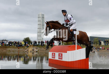 Malmo, Sweden. 31st Aug, 2013. British eventer William Fox-Pitt rides on his horse Chilli Morning during the cross country competition of the European Eventing Championships in Malmo, Sweden, 31 August 2013. Photo: JOCHEN LUEBKE/dpa/Alamy Live News Stock Photo