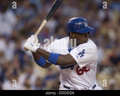 Los Angeles, CA, USA. 30th Aug, 2013.  Yasiel Puig #66 of the Los Angeles Dodgers during the game against the San Diego Padres at Dodger Stadium on August 30, 2013 in Los Angeles, California..ARMANDO ARORIZO Credit:  ZUMA Press, Inc./Alamy Live News Stock Photo