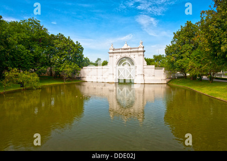 This gateway marks the division between the Inner and Outer Palaces at Bang Pa-In, Thailand. Stock Photo