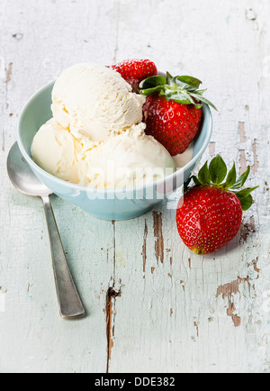 Vanilla ice cream with strawberries Stock Photo