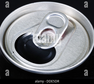 Ring pull on an aluminium can. Stock Photo