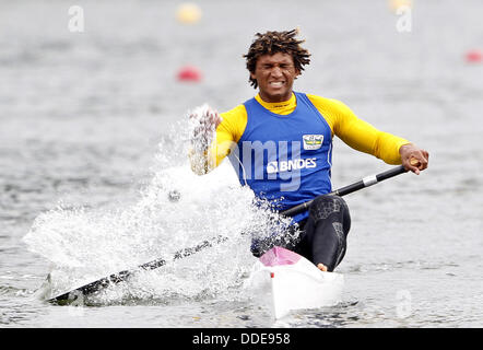 Isaquias Queiroz dos Santos of Brazil competes in C1 Men 500m Final during the ICF Canoe Sprint World Championships at the Sportpark Wedau in Duisburg, Germany, 01 September 2013. Photo: Roland Weihrauch/dpa Stock Photo