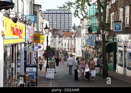 Maidstone Town Centre. A pedestrianized street lends itself to conversations between passing people. Stock Photo