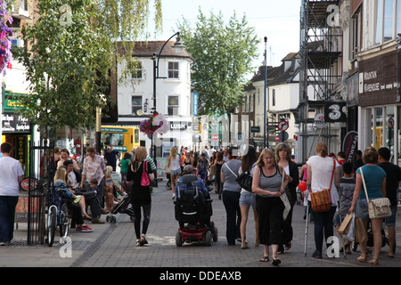 A busy pedestrianized town centre of Maidstone, Kent. Stock Photo