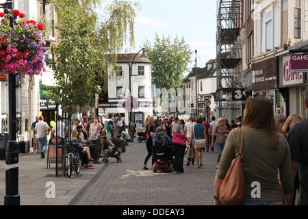 A busy pedestrianized town centre of Maidstone, Kent. Stock Photo