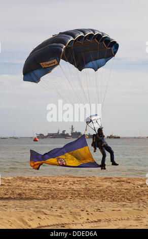 Bournemouth, UK Sunday 1 September 2013. The Tigers Freefall Parachute Display Team perform on the final day of the Bournemouth Air Festival 2013. Credit:  Carolyn Jenkins/Alamy Live News Stock Photo