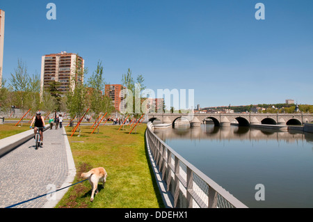 Madrid Rio park and river Manzanares. Madrid, Spain. Stock Photo