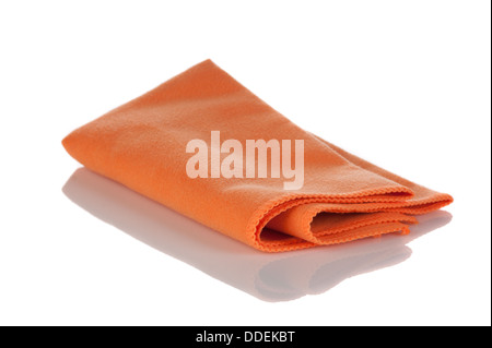 orange napkin from microfibre for cleaning isolated on white background Stock Photo