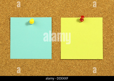two blank note card on cork board Stock Photo
