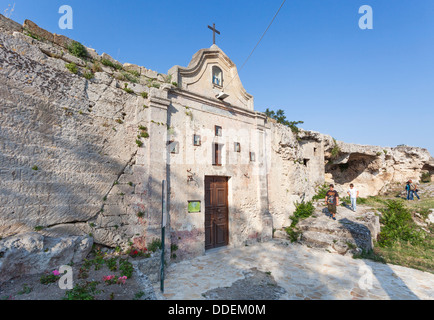 The early Christian Chiesa Rupestre Madonna della Vergini rock church in Matera, Basilicata, southern Italy, European City of Culture 2019 Stock Photo