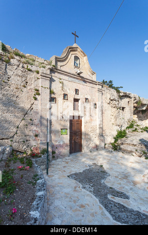 The early Christian Chiesa Rupestre Madonna della Vergini rock church in Matera, Apulia, southern Italy, European City of Culture 2019 Stock Photo