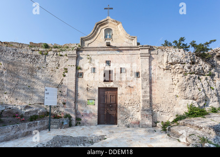 The early Christian Chiesa Rupestre Madonna della Vergini rock church in Matera, Basilicata, southern Italy, European City of Culture 2019 Stock Photo