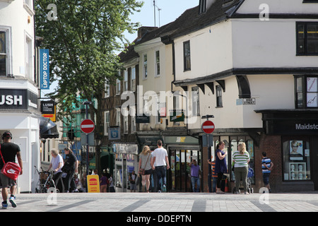 A busy pedestrianized town centre of Maidstone, Kent. Stock Photo