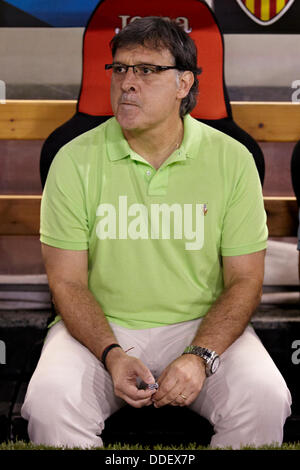 Valencia, Spain. 01st Sep, 2013. Head Coach Gerardo Daniel Martino of FC Barcelona looks on prior to the Spanish La Liga game between Valencia and Barcelona from the Mestalla Stadium. Credit:  Action Plus Sports/Alamy Live News Stock Photo