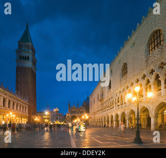 Nice evening Piazza San Marco and Doge's Palace view, (Venice, Italy). Long time shot - all peoples and logo unrecognizable. Stock Photo