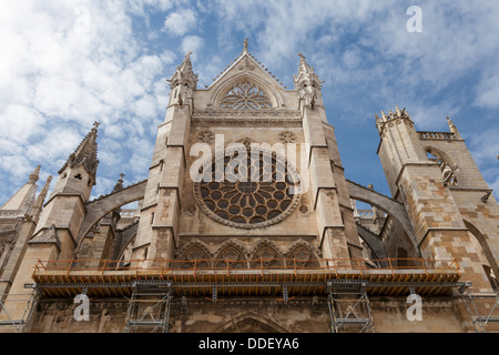 Rose window of the south facade of León Cathedral - León, Castile and León, Spain Stock Photo
