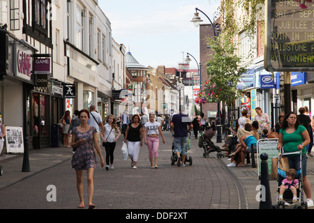 A busy pedestrianized town centre of Maidstone, Kent. Stock Photo