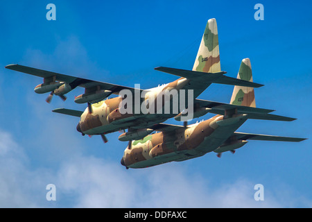 Two Israeli Air force (IAF) Hercules C-130 (Karnaf) transport plane in flight Stock Photo