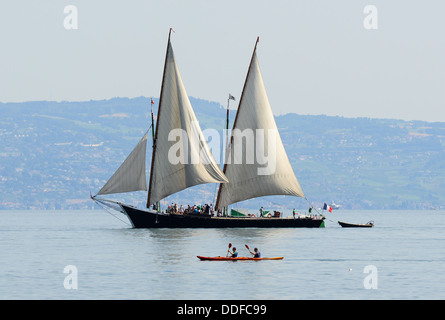 Ship called Neptune on Lake Geneva, Europe Stock Photo