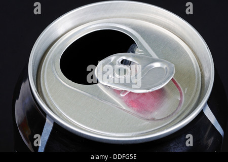 Ring pull on an aluminium can. Stock Photo